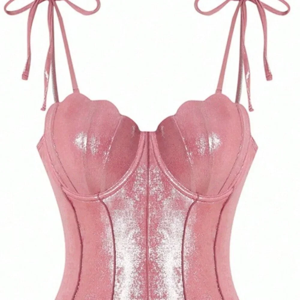 Pink High-End Sexy Women's Shiny Shell Push-Up One-Piece swimsuit w/ coverup